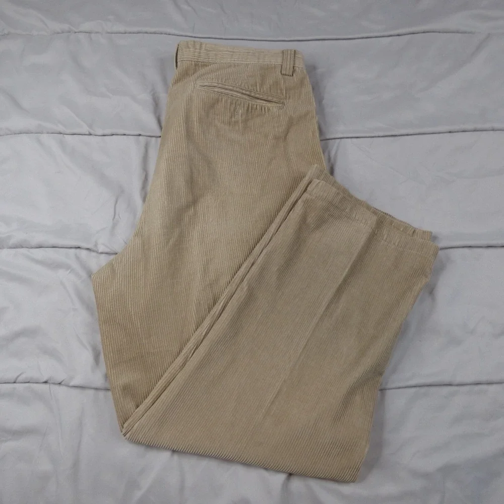 Men's Heavy Soft Trilogy Flat Front Corduroy Warm Pants 38/30‎ 100% Cotton Tan